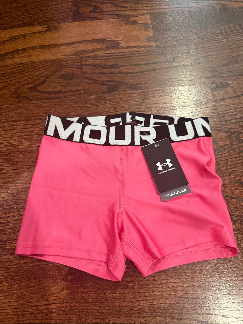 Under Armour Girls Hot Pink HeatGear Training Bike Shorts with Logo Waistband